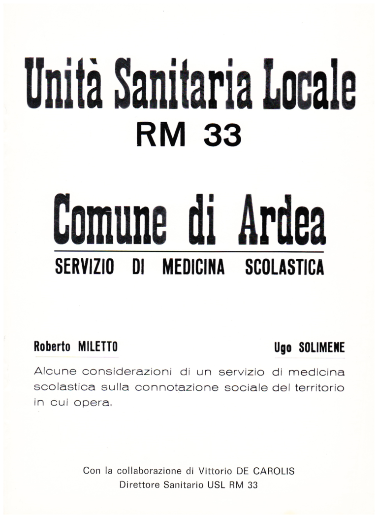 Copertina del volume "Alcune considerazioni di un servizio di medicina scolastica sulla connotazione sociale del territorio in cui opera"